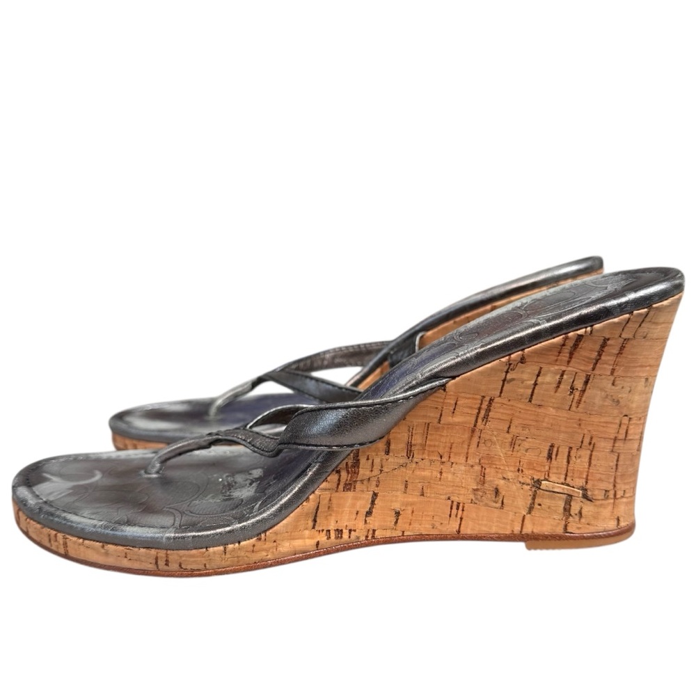 Coach Lannie Metallic Leather Cork Wedge Sandals 7.5 - Picture 11 of 13